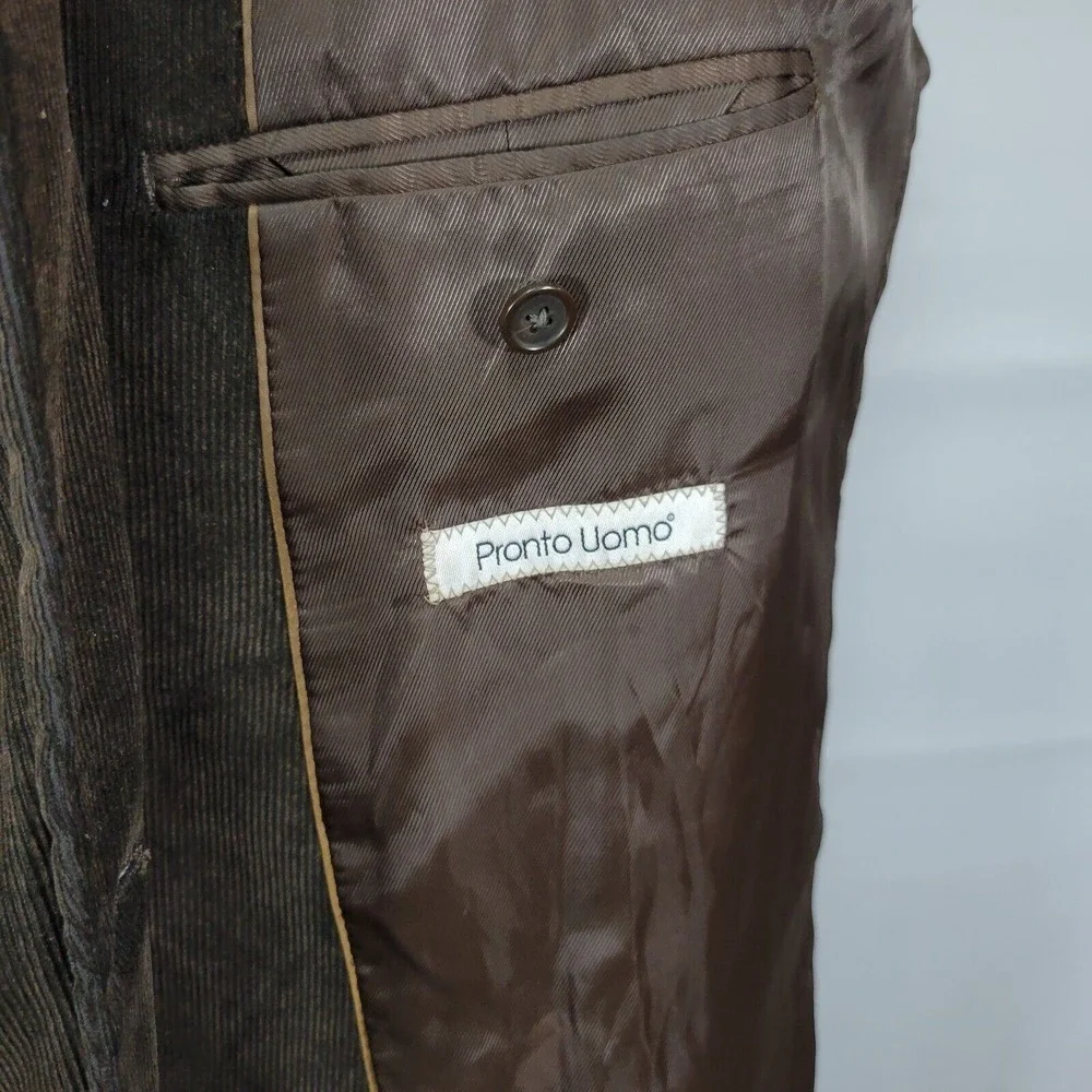 Pronto Uomo Men's Sport Coat Blazer Two Button Brown Corduroy‎ Cotton Sz 48XL